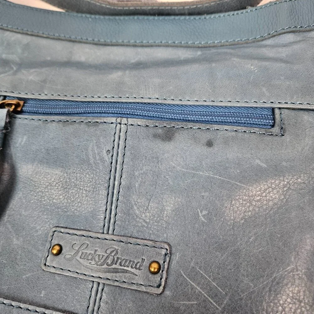 Lucky Brand Boho Blue Leather Crossbody Bag - Picture 15 of 16